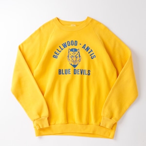 【極美品】60s special vintage raglan sweat shirt "BELLWOOD - ANTIS BLUE DEVILS" Bellwood-Antis High School · Varsity Football Team made in USA about sizeXL extra condition / 60年代 ヴィンテージ 長袖 ラグラン袖 スウェットシャツ トレーナー USA製 実寸XL 高校 フットボール イエロー エキストラコンディション