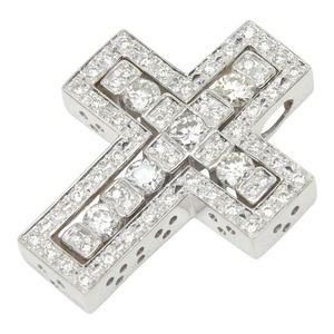 K18WG ホワイトゴールド ダイヤ0.82ct ダイヤ0.31ct クロスモチーフ ペンダントトップ ネックレス レディース 【中古】