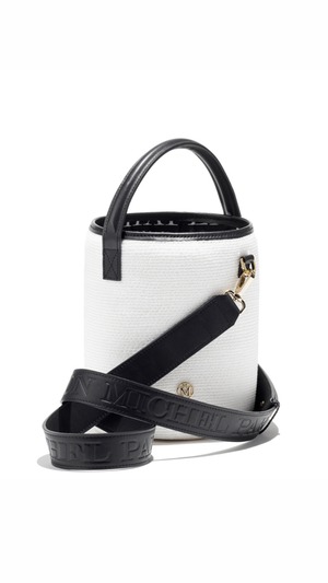MAISON MICHEL -Sharon- Bag HEMP in white straw.: WHITE/BLACK,＊Special Price