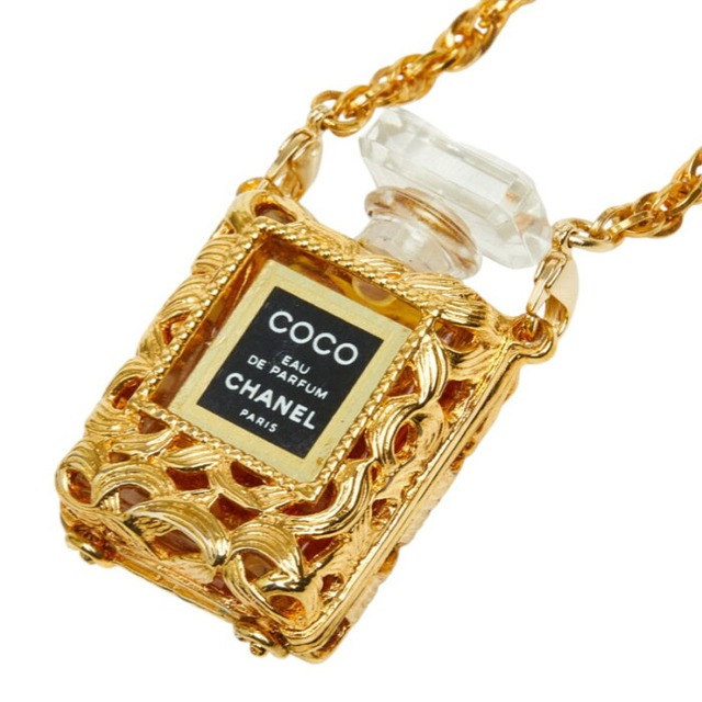 シャネル COCO オードゥ パルファム パフュームボトル チェーン ネックレス ペンダント ゴールド ガラス メッキ レディース CHANEL 中古