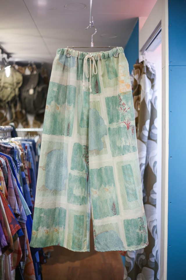 Remake wide flare pants “Art block pattern print”