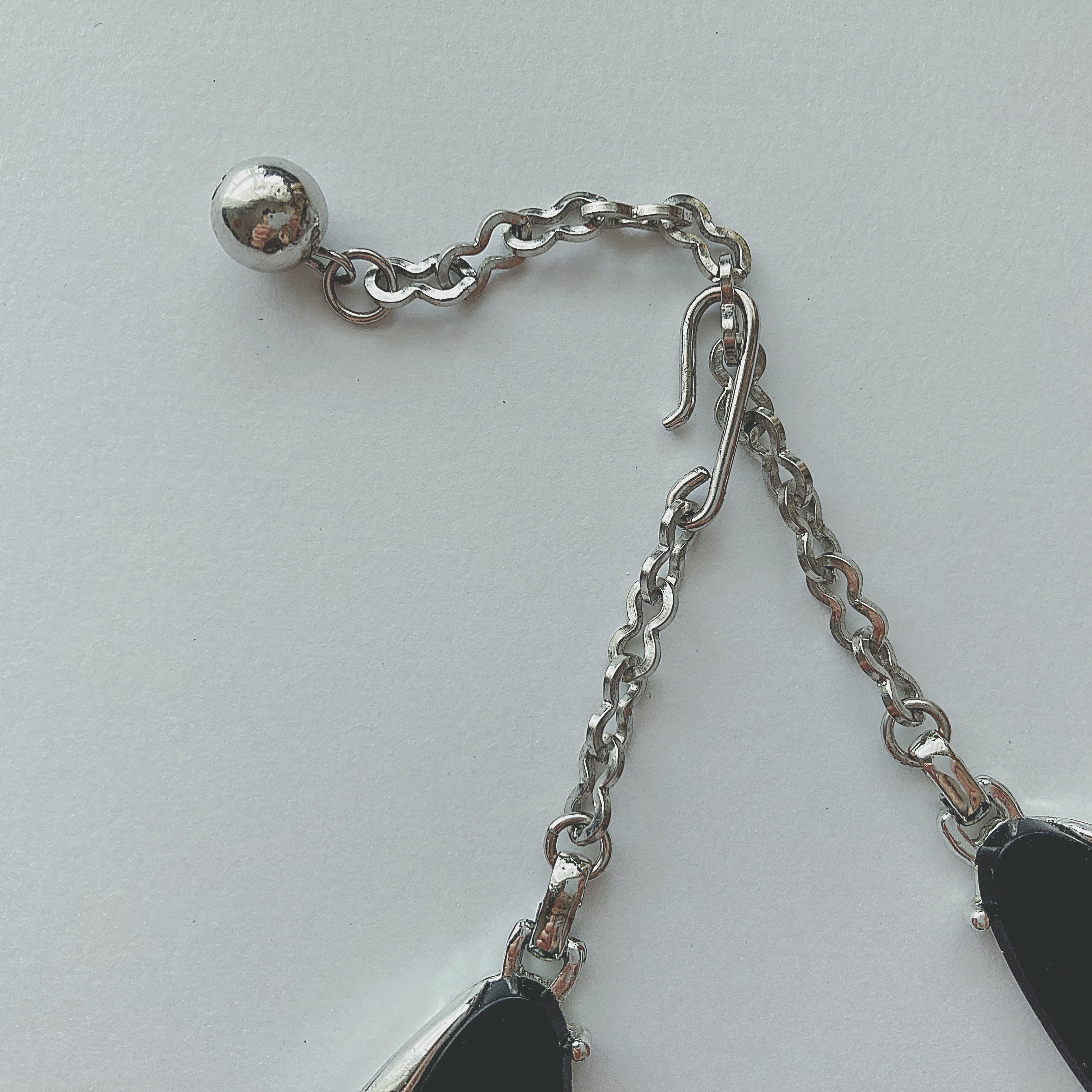 Vintage silver tone oval black thermoset plastic necklace choker ヴィンテージ シルバートーン ブラック 楕円形 オーバル サーモセット プラスチック ネックレス チョーカー