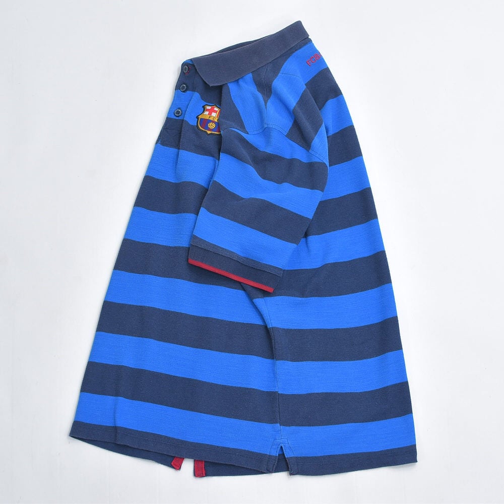 00s FC BARCELONA FCバルセロナ 刺繍 ロゴデザイン 鹿の子 ボーダー
