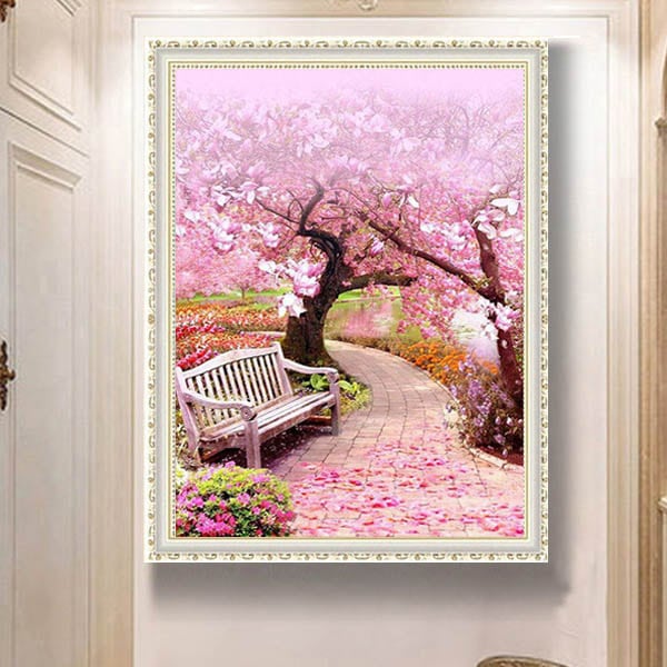 中級 フル ダイヤモンドアート キット ビーズ刺繍 桜 サクラ 公園 幻想