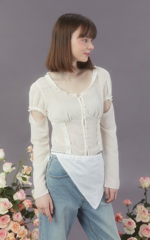 [MARGARIN FINGERS] TWO-WAY CHIFFON BLOUSE (CREAM) 正規品  韓国 ブランド 韓国ファッション 韓国代行 マーガリンフィンガーズ 日本 店舗