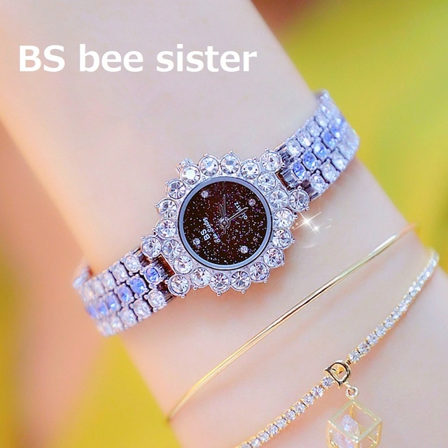 BS bee sister 腕時計 時計 レディース 女性用 ウォッチ セレブ ゴージャス ダイヤモンド アクセサリー ラッピング無料 かわいい おしゃれ シルバー ブレスレット 旅行 イベント カジュアル 丸い 円形 BS1580