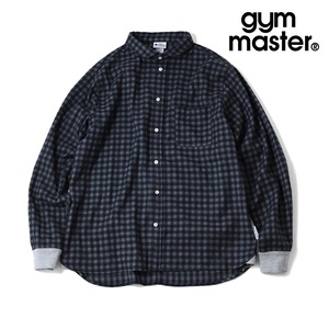 gym master ジムマスター 2WAY ショールカラー チェックネルシャツ クレイジーパターン バンドカラー 長袖シャツG833743 ネイビーギンガム