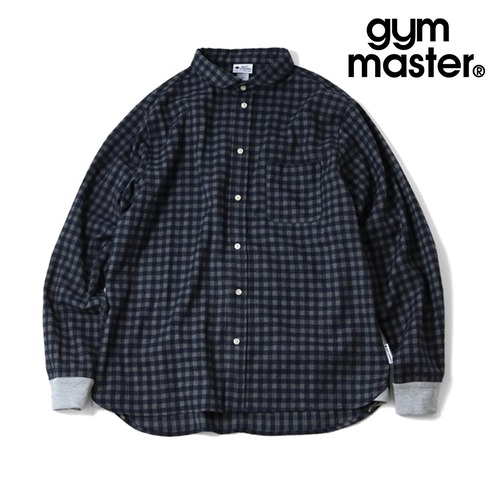 gym master ジムマスター 2WAY ショールカラー チェックネルシャツ クレイジーパターン バンドカラー 長袖シャツG833743 ネイビーギンガム