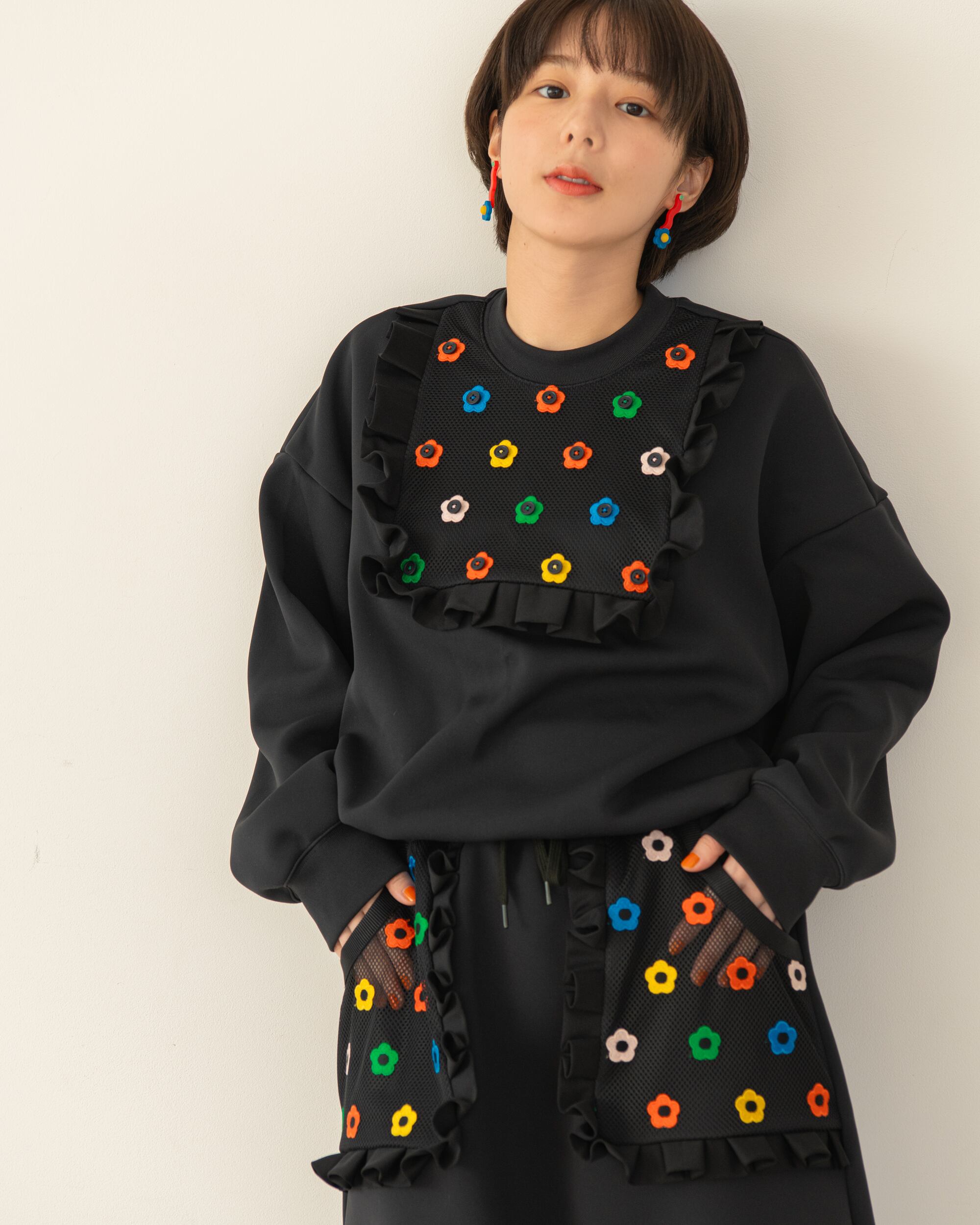スカート HOWTOVENUS Flower Sweat Skirt BLACK Flower Sweat Skirt | howtovenus