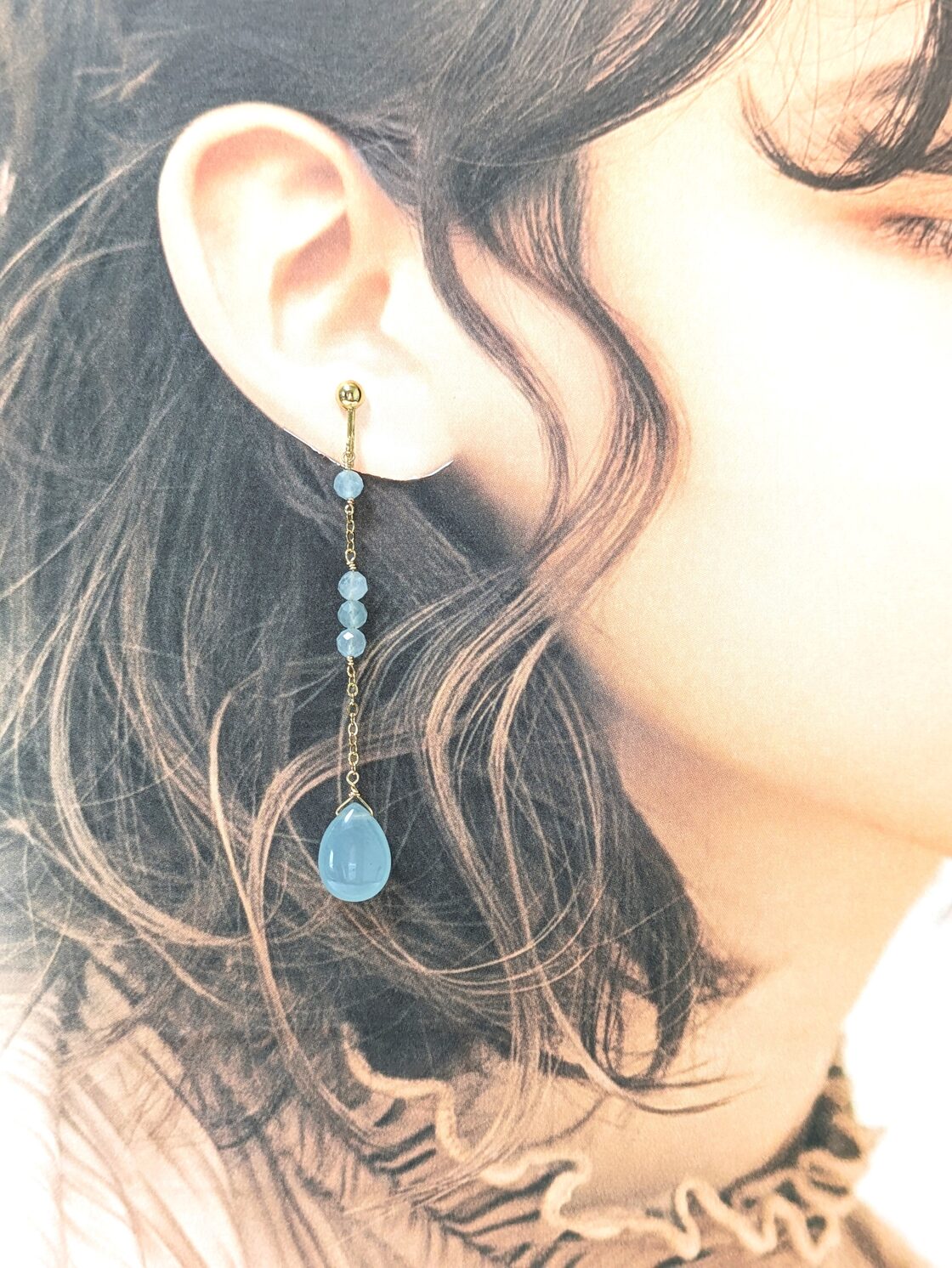 天然石シーブルーカラーアゲート×アクアマリン イヤリングorピアス 