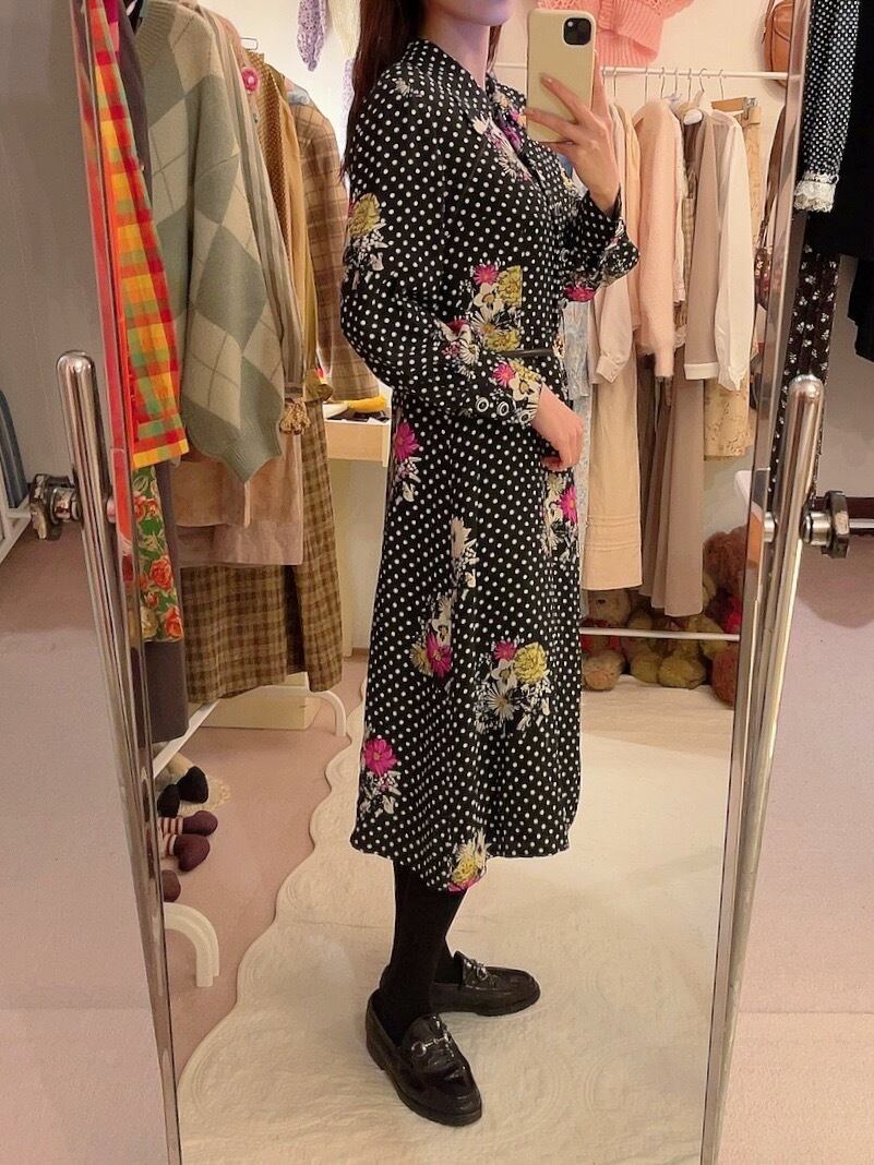 rétro flower white dot flare one-piece