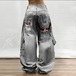 花が刺繍されたレディースジーンズ,スリム,ハイウエスト,カジュアル,レトロ,ヒップホップ,原宿,Siri-y2k y2k ボトムス  T240901124358_02