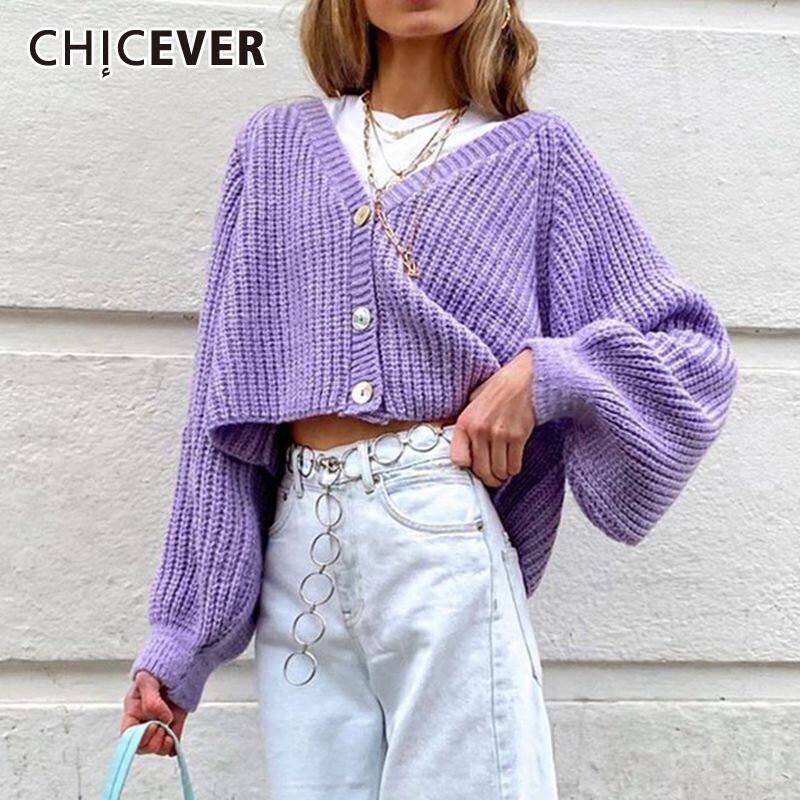CHICEVERパープルセーターレディースVネックランタン長袖プラスサイズカーディガンセーター2020スタイル ロング 大きめサイズ 6base525959546814