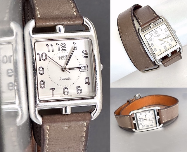 HERMES エルメス Cape Cod ケープコッド GM メンズ ドゥブルトゥール 二重巻き 白文字盤 オートマ 自動巻き 時計 レザー