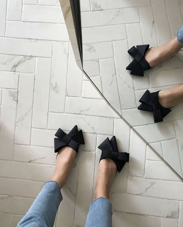 ◆一部即納◆リボンフラットミュール（即納:1-4営業日/予約:1-2週間程でお届け）