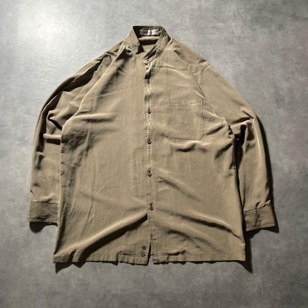 ヴィンテージ バンドカラー ベージュ ワントーン レトロ デザイン シャツ