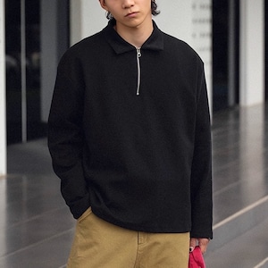 ハーフジップ ワイドフォルム ポロスウェット a-1344