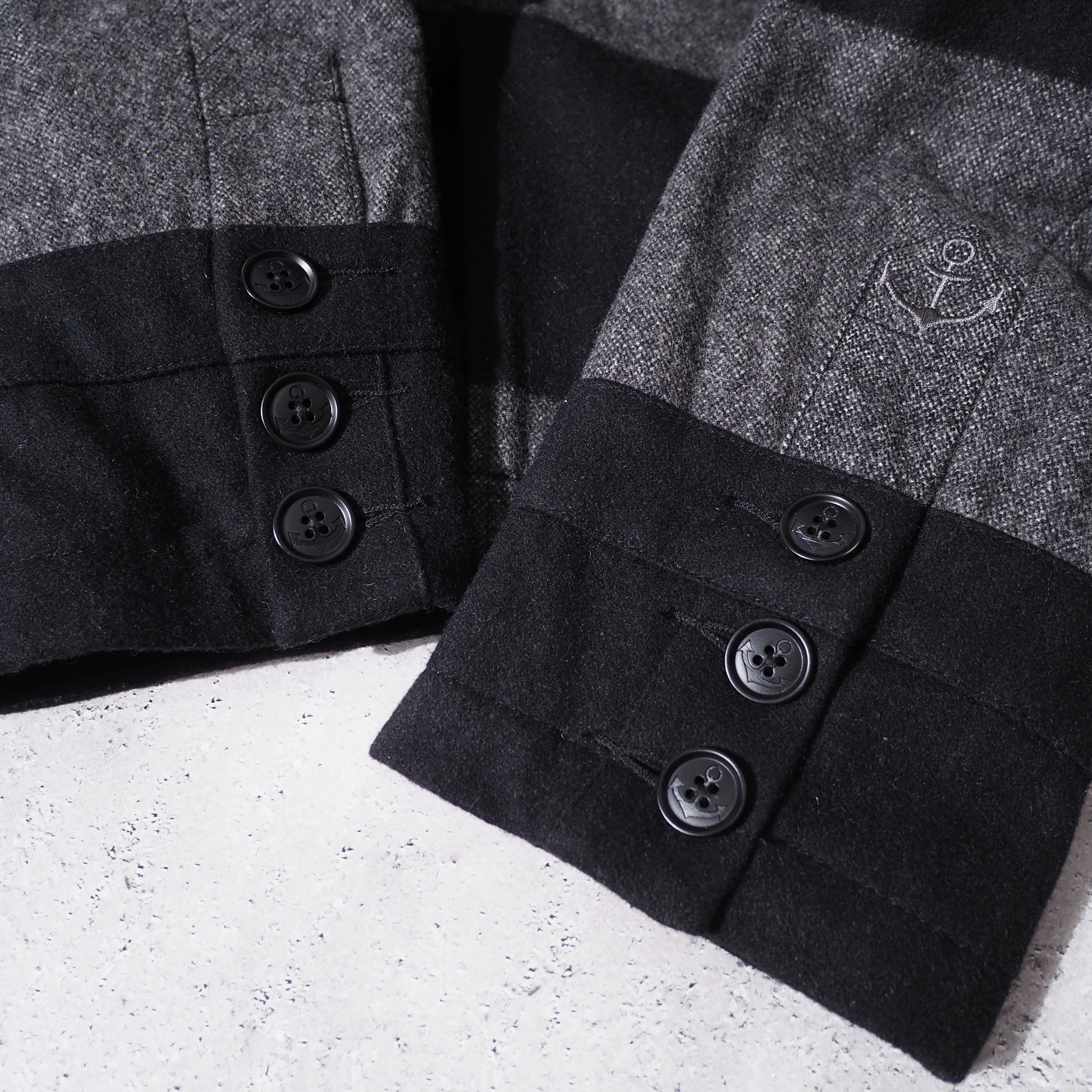 2000s " VOLCOM " Black × Dark grey Fat Border pattern wool Pea coat