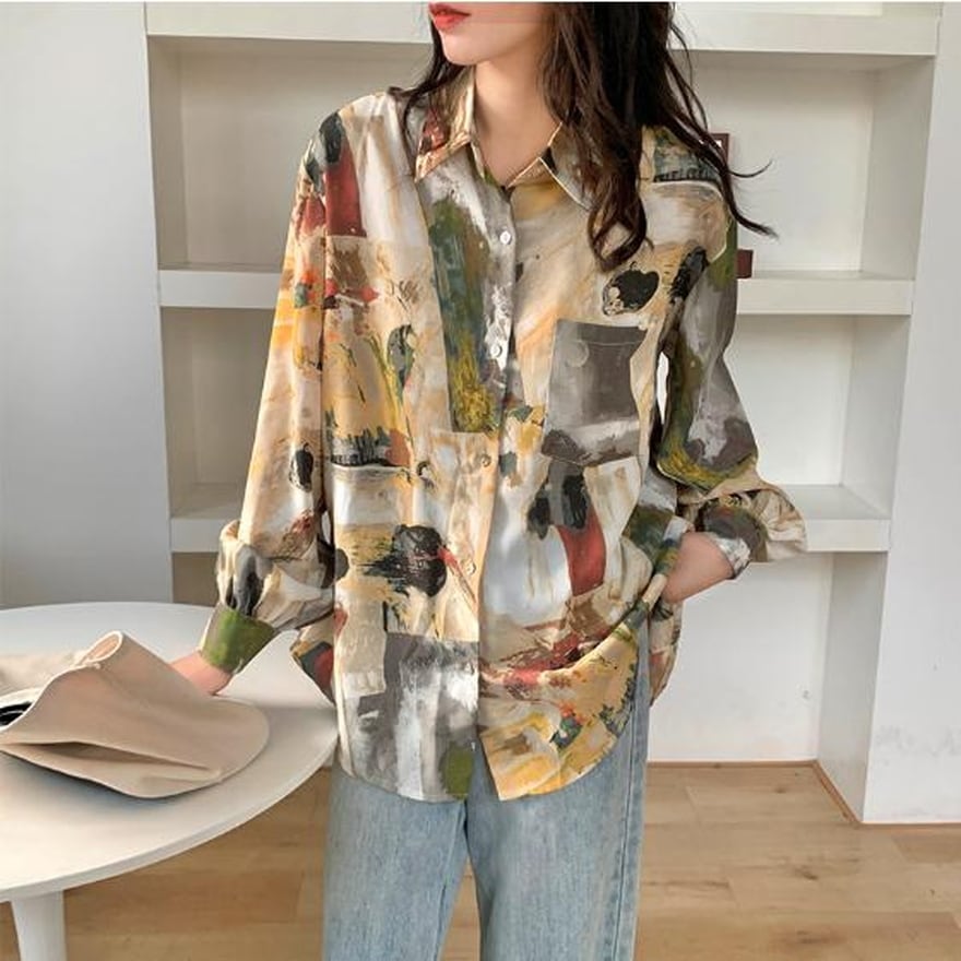 サブカル 服 地雷系 通販 長袖シャツ プリント 花柄 フローラル レトロ 闇かわいい カジュアル ユニセックス