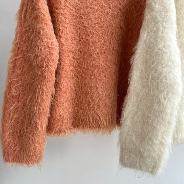 shaggy v-neck knit　J00397