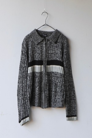 Euro melange rib-knit zip cardigan