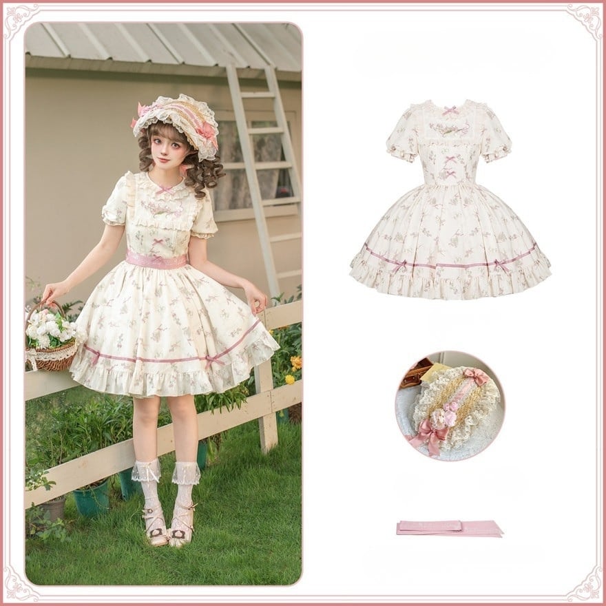 クラロリ｜花柄OP3点セット（生成り）お茶会 | ロリータファッション