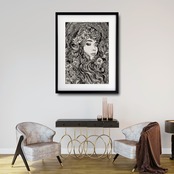 Monochrome Muse｜花と女性が織りなす静寂の美｜白と黒で描く繊細なラインアートポスター｜上質なモノクロの世界A4ポスター