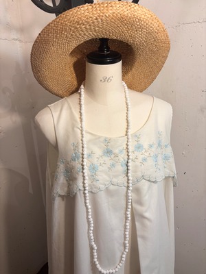 60's blue embroidery flower dress