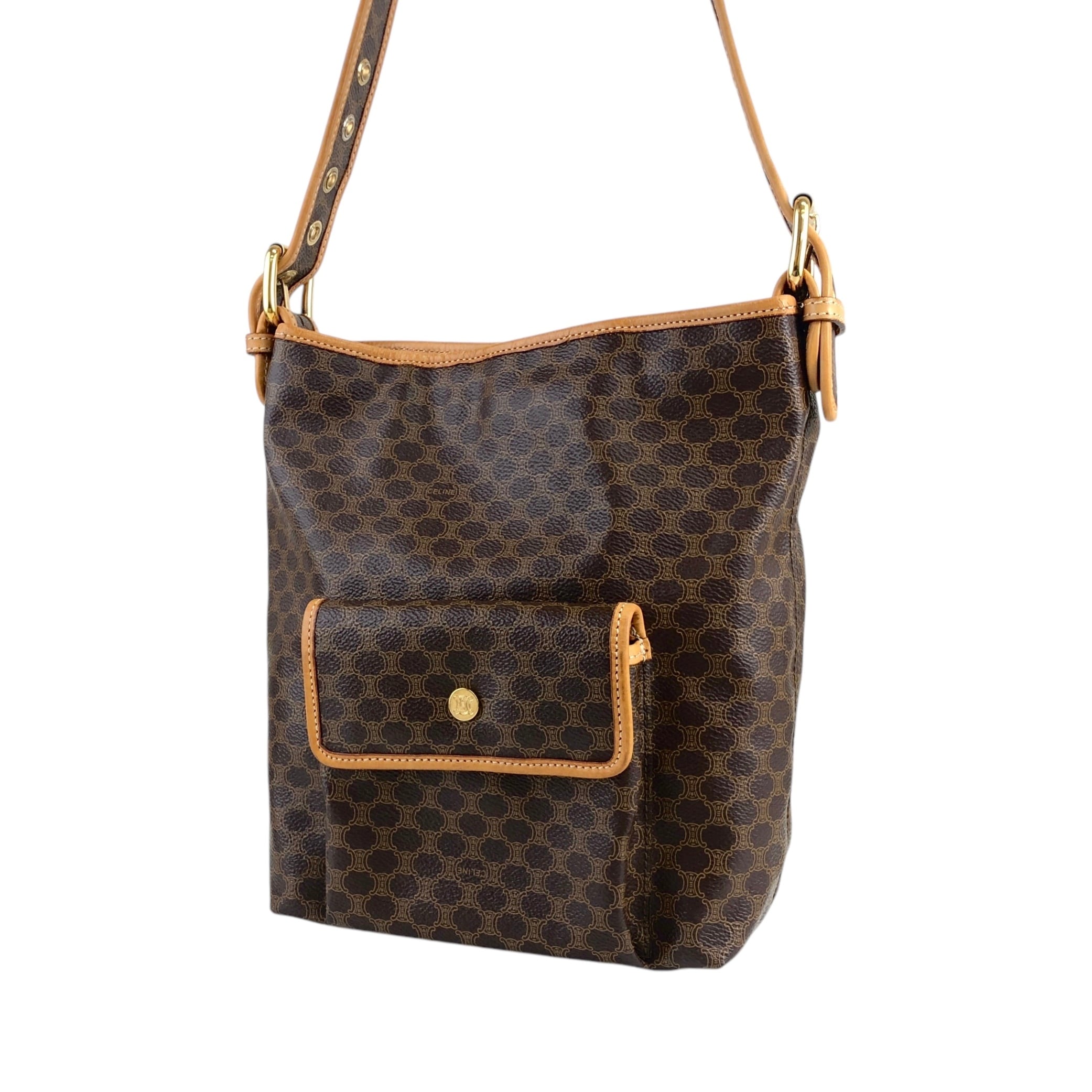 CELINE セリーヌ マカダム  ショルダーバッグ ブラウン  PVCレザー  f23gdx CELINE セリーヌ マカダム ショルダーバッグ ブラウン PVCレザー