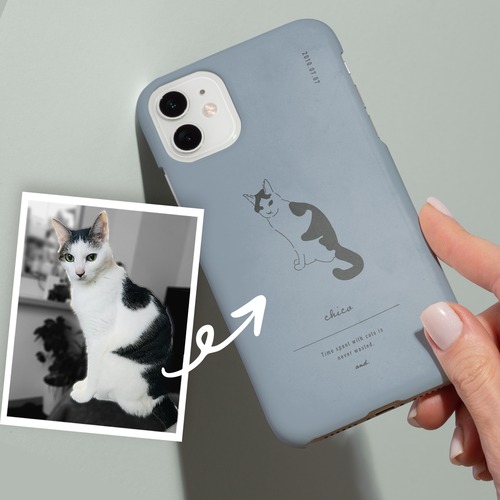 オリジナル猫イラストiPhoneケース（ブルー）