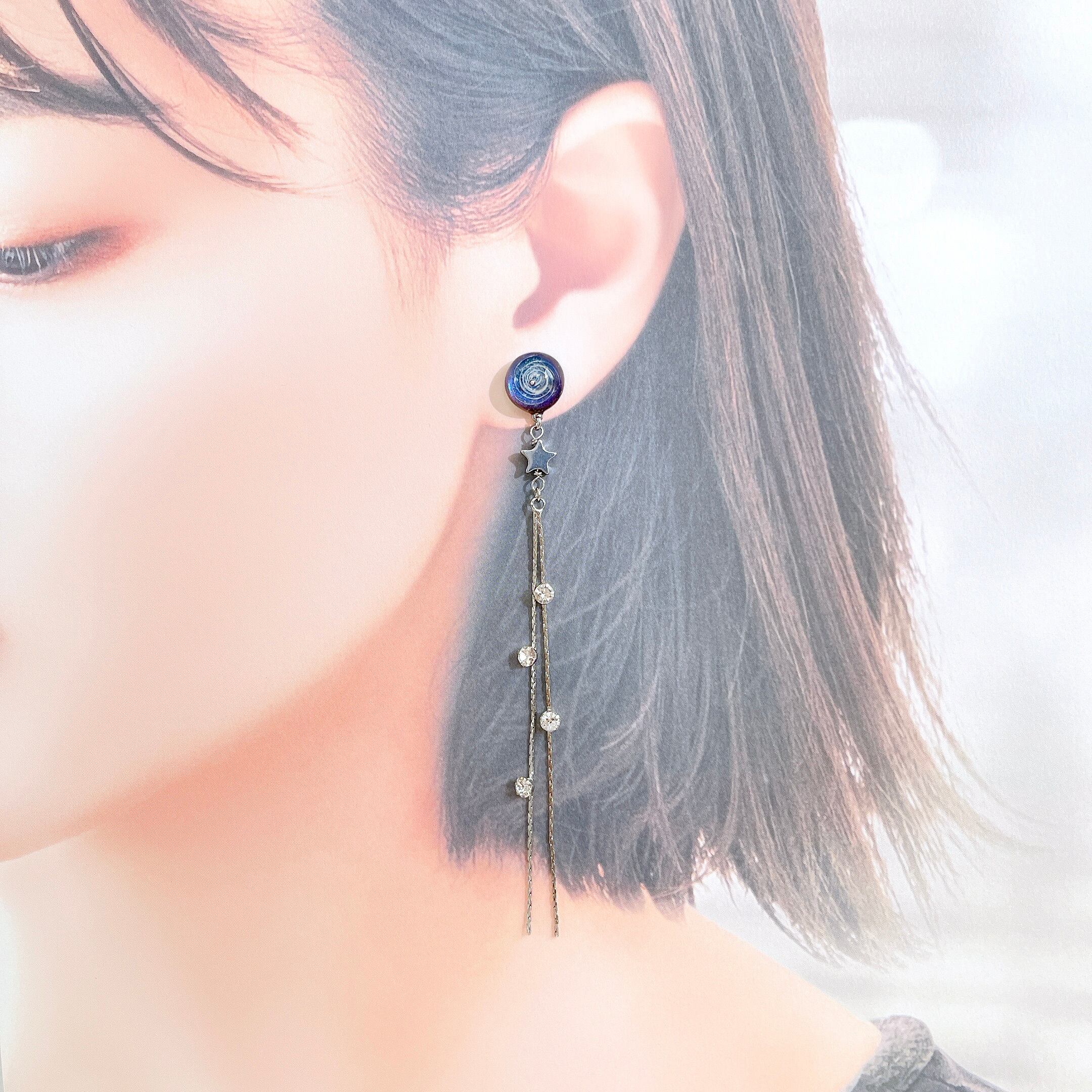 Vortex✧流星の瞬きピアスSilver✧彗星ピアス・宇宙ピアス・ロング