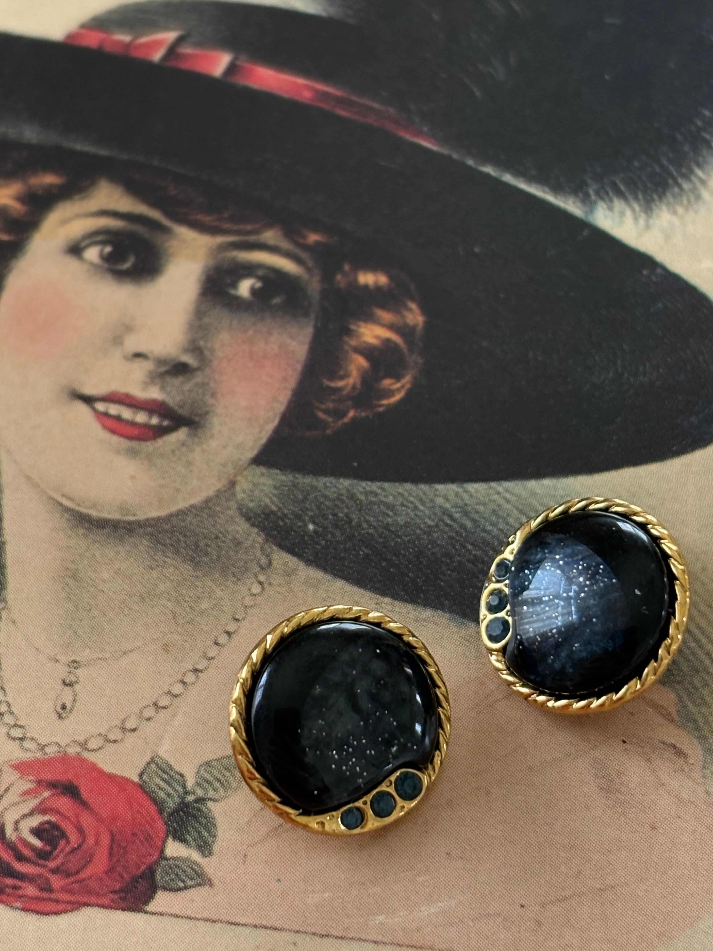 14mm Japanese ヴィンテージボタン メタルボタン ゴールド ストーン カボション アクセサリーパーツ デコレーション材