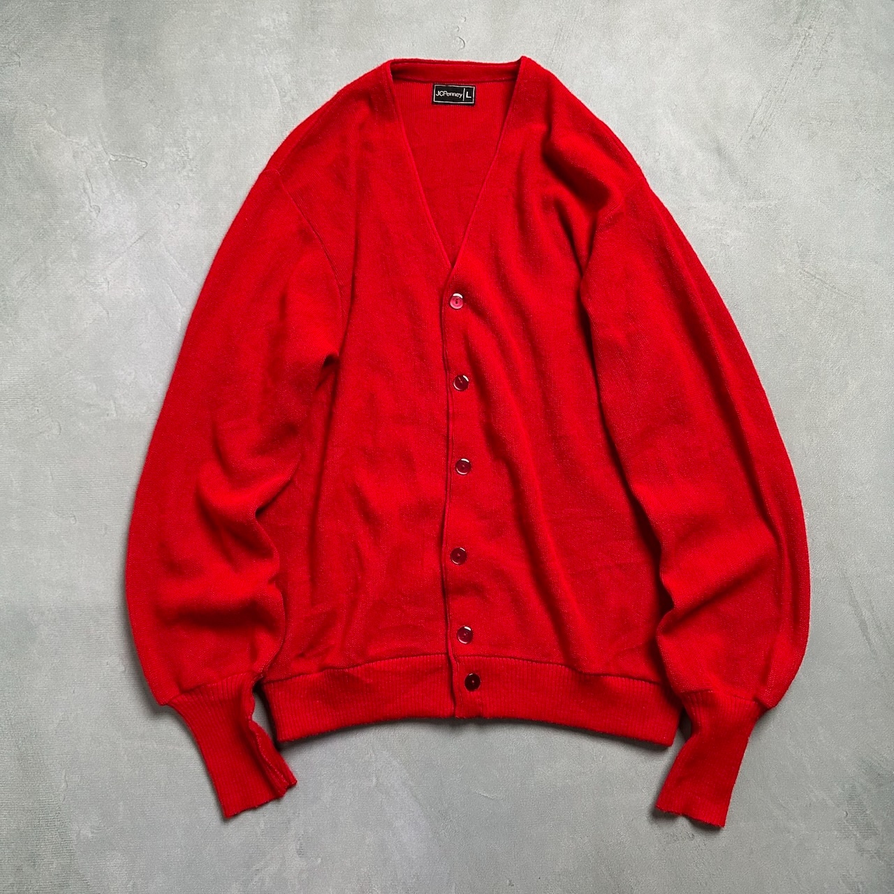 70s USA製 JCPENNY アクリル カーディガン レッド 古着