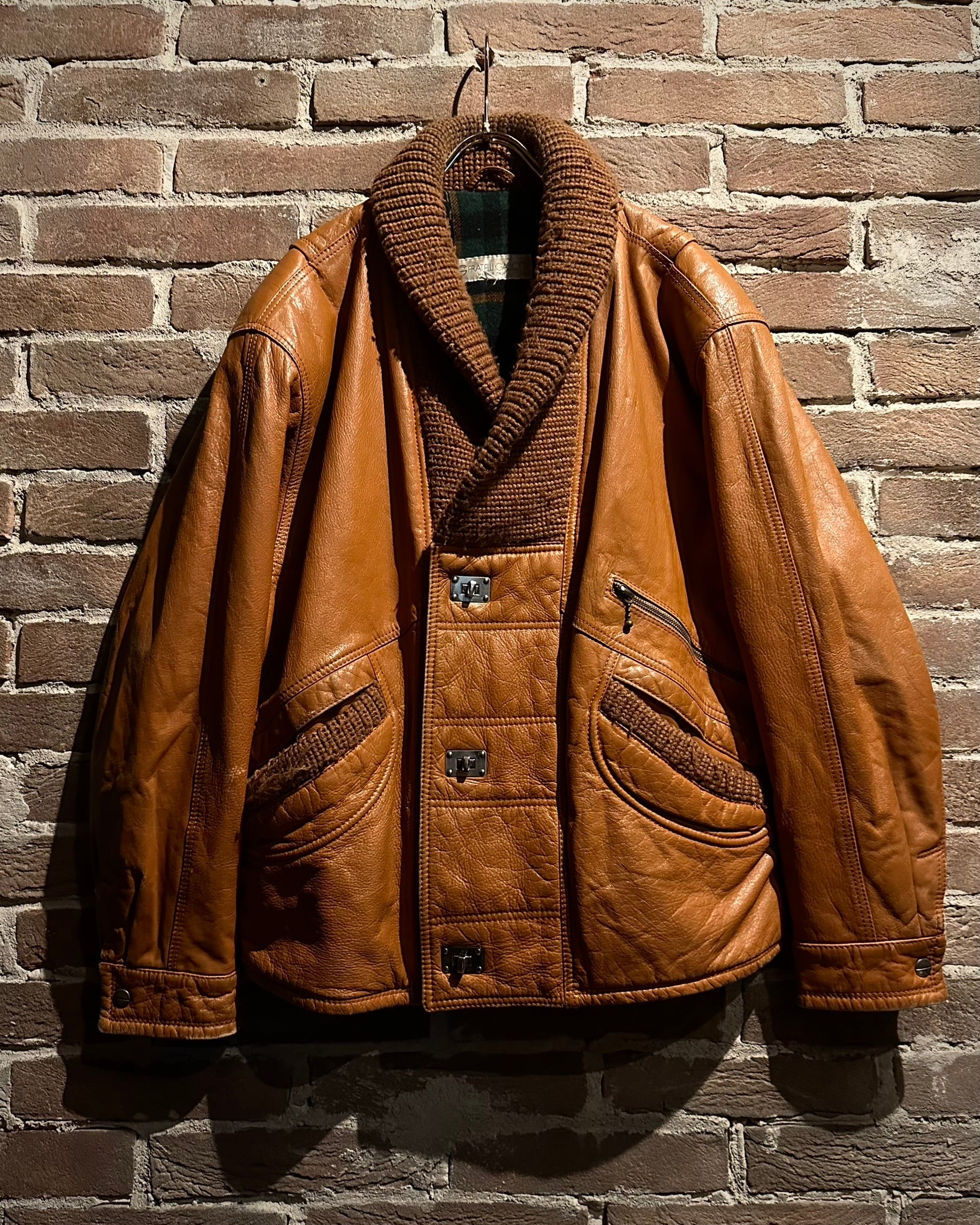 KAY アメリカンヴィンテージ Caka act3】Knit Switching Button Gimmick Vintage Loose Leather