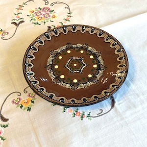 ハンガリー飾り皿 茶 マーブリングA