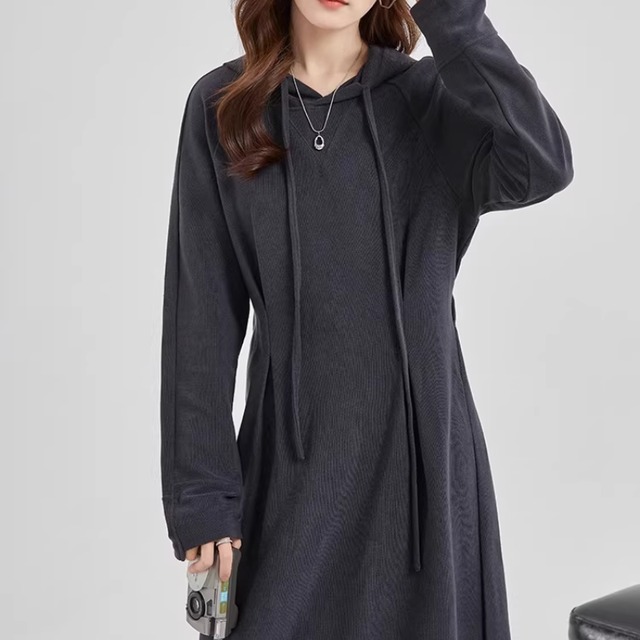 Drawstring hooded mid-length dress(SN217)