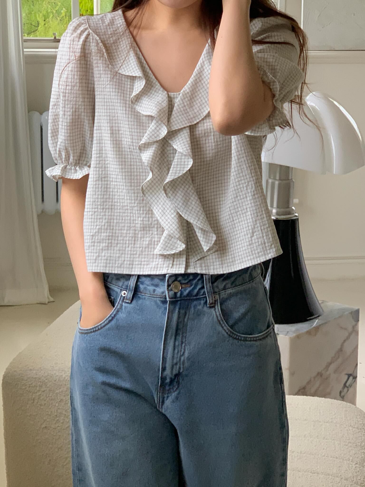 (予約)All over / LA Check Blouse / 2color