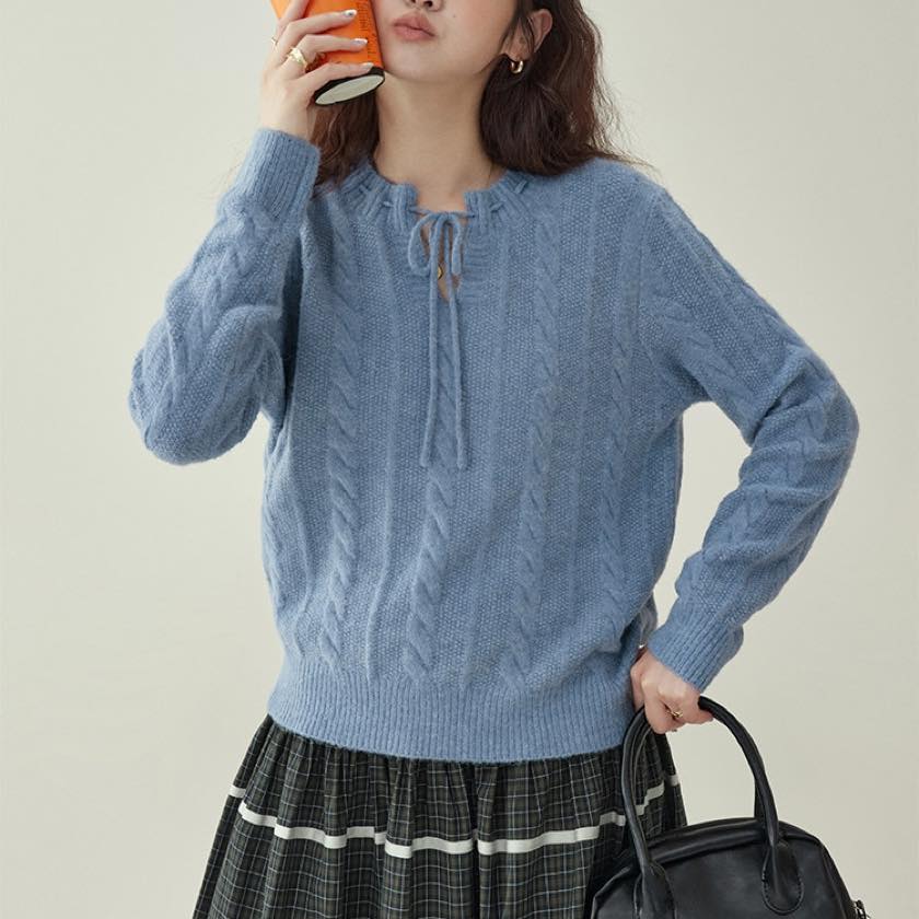 ribbon design cable knit tops | colorer