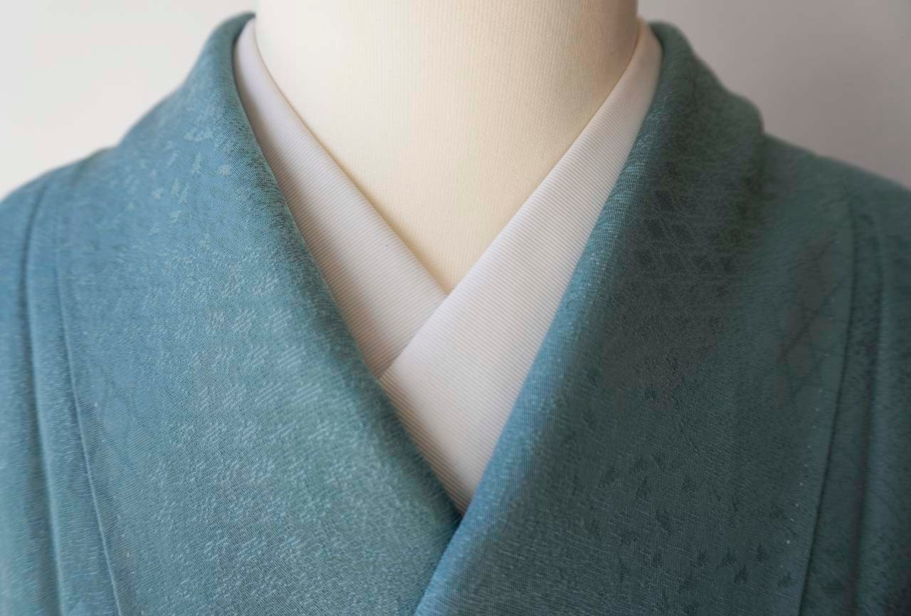 袷】青碧色 桜と吉祥文地紋 色無地 | 大山キモノ・ちぇらうなぼるた