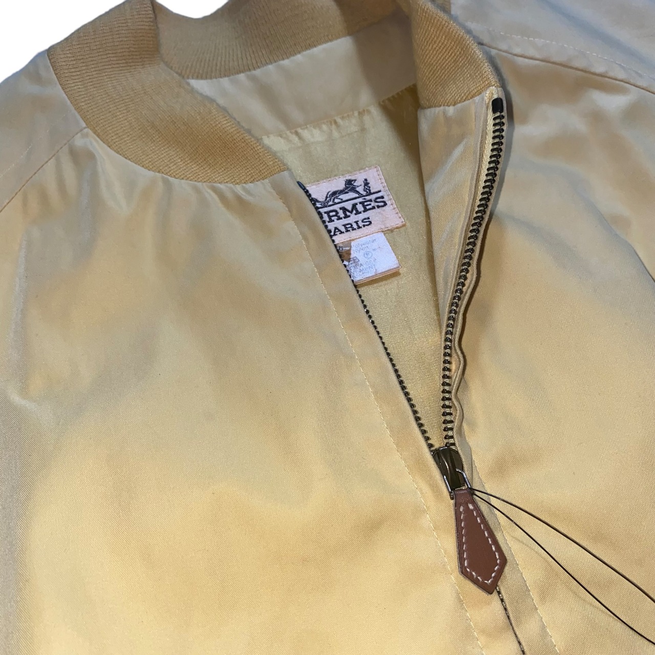 vintage HERMES lemon yellow color peach-skin bomber jacket