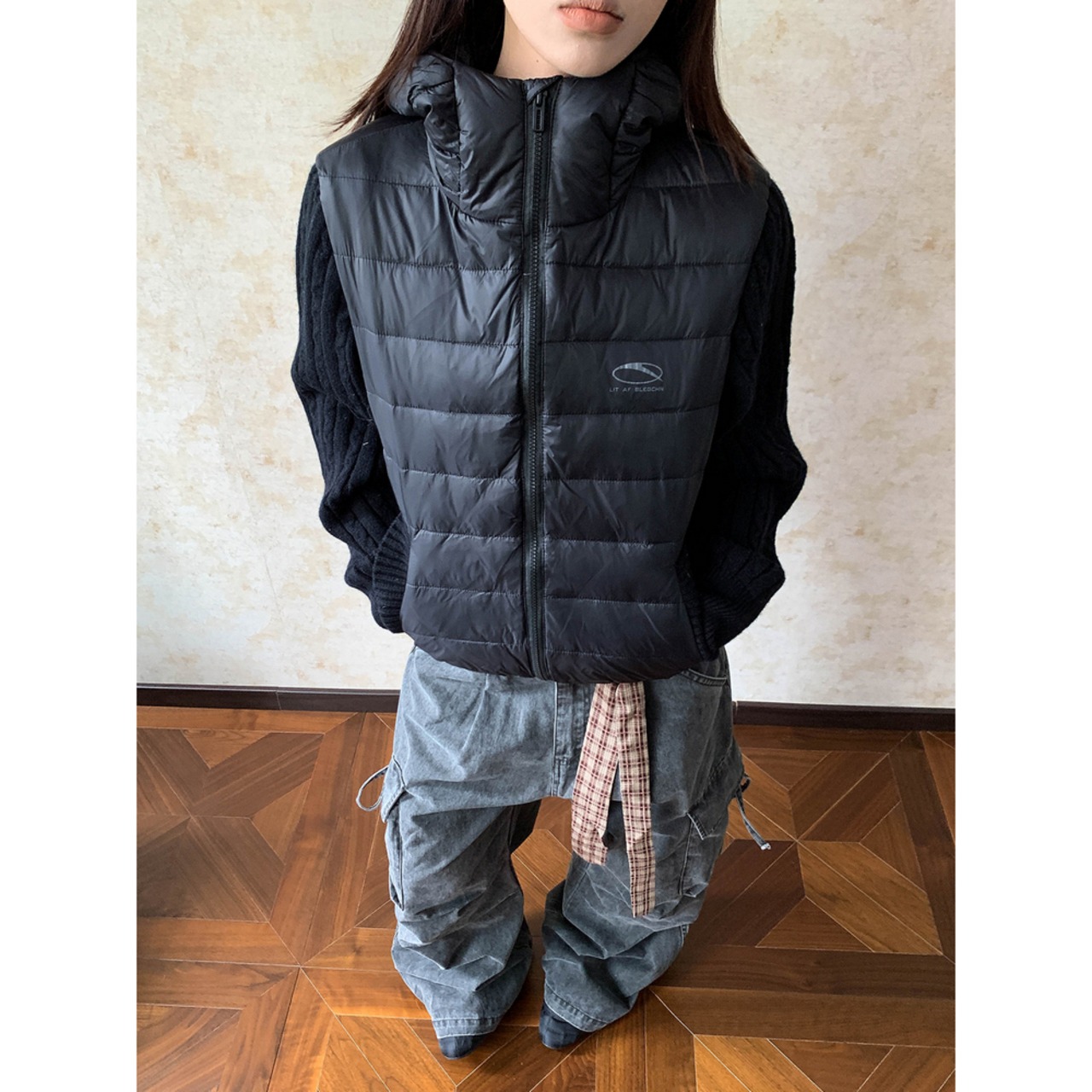 【暖かさUP】ストリート ニットスリーブダウンジャケット T1998