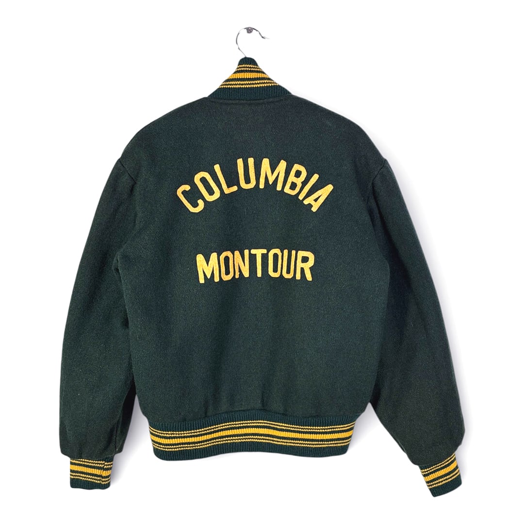 60s THE STANDARD PENNANT CO.  ヴィンテージ アワードジャケット スタジャン チェーンステッチ刺繍 緑黄 サイズL 古着 DZ0770