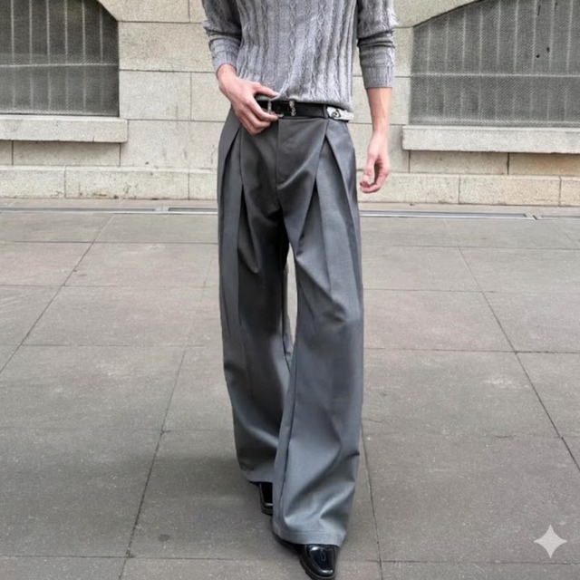 A-line pleated 3D cleanfit trousers（LMU0140）