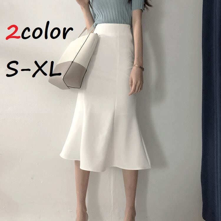 マーメイドスカート レディース ミドル丈 フレアスカート スカート ホワイト ブラック 白 黒 切り替えデザイン オフィス ビジネスシーン OL 日常 デイリー 普段着 普段使い エレガント きれいめ 上品 大人 コーディネート コーデ 新作 マーメイドライン ハイウエスト 脚長 脚長効果 春 夏 秋 冬 オールシーズン 新作 20代 30代 40代 韓国 韓国ファッション オルチャン お取り寄せ 送料無料