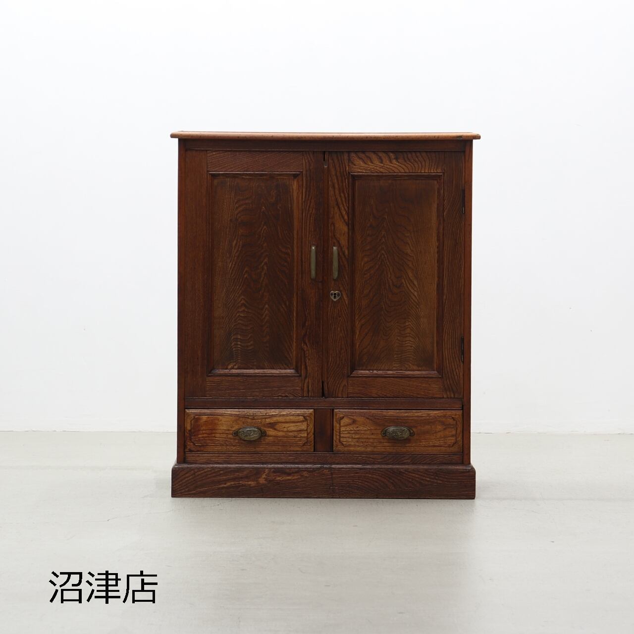 沼津店】レトロ 欅材 食器棚 書庫 戸棚 本箱 収納 キャビネット 水屋 