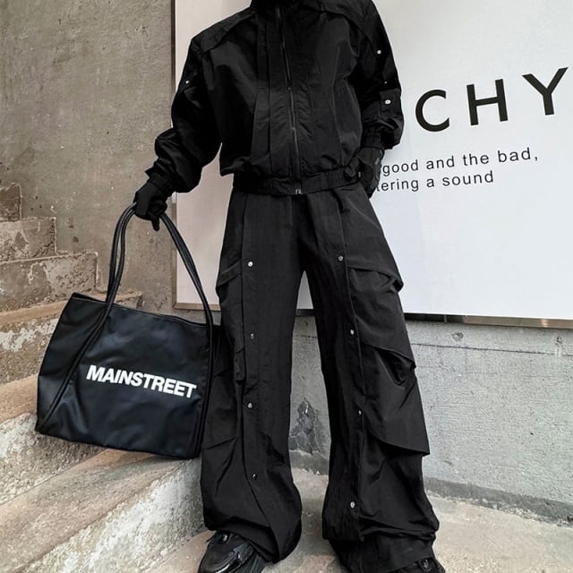 予約販売】メンズ セットアップ 上下 長袖 ピンク ブラック ワイド