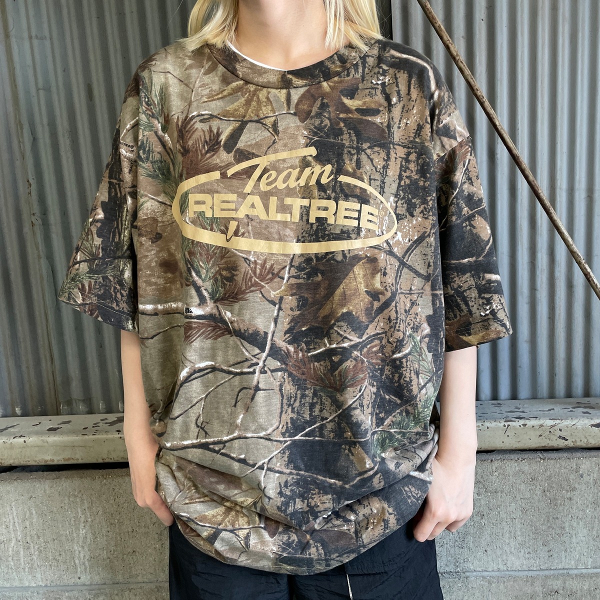 Team REALTREE リアルツリーカモ 総柄 ロゴプリントTシャツ メンズXL 