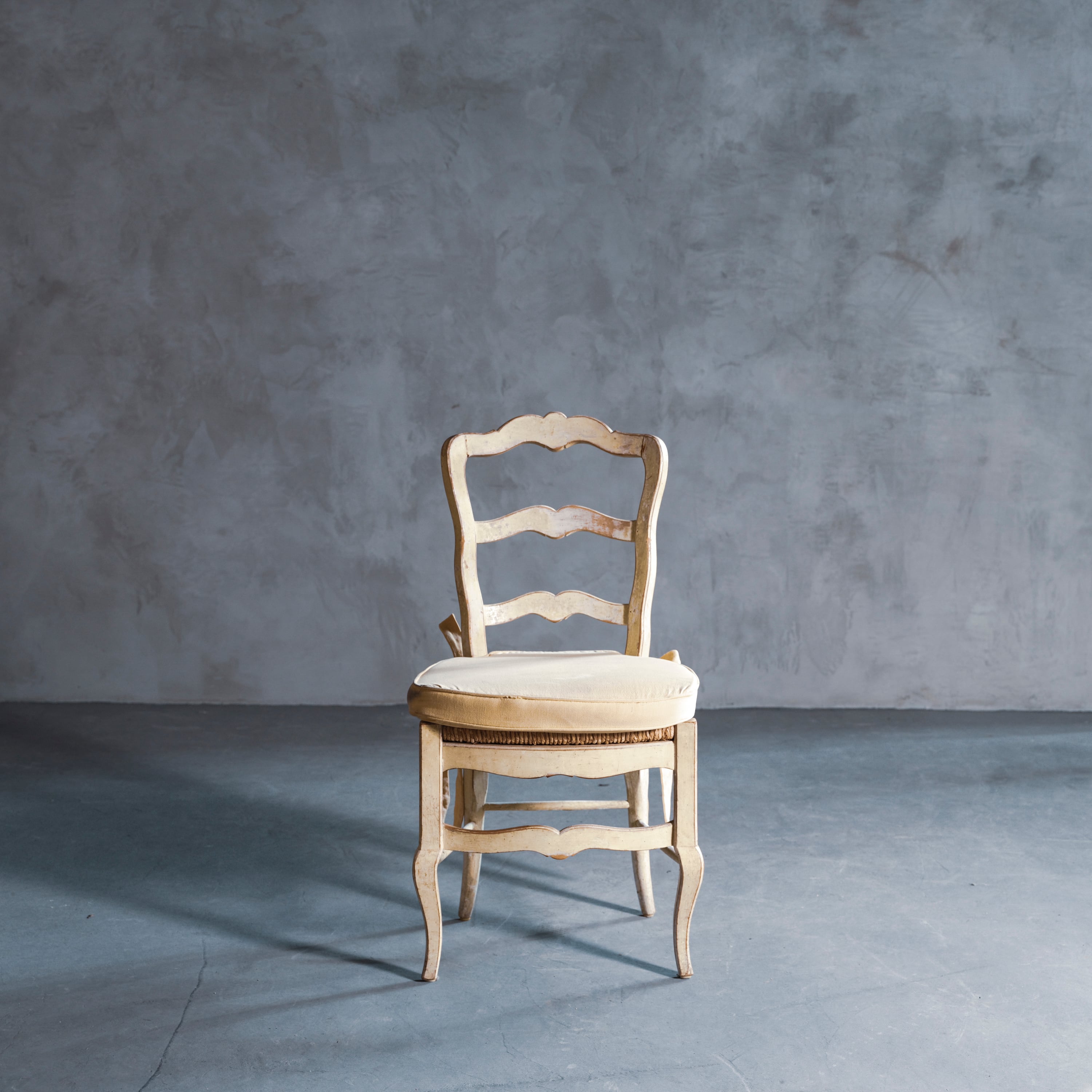 チェア/フレンチアンティークチェアー/ラッシュシート/クッション付き/クリームイエロー/フランス家具