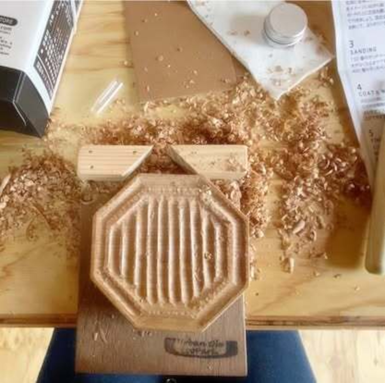 WOOD SMALL PLATE CARVING DIY KIT(Octagon) 彫刻刀で作る豆皿キット八角