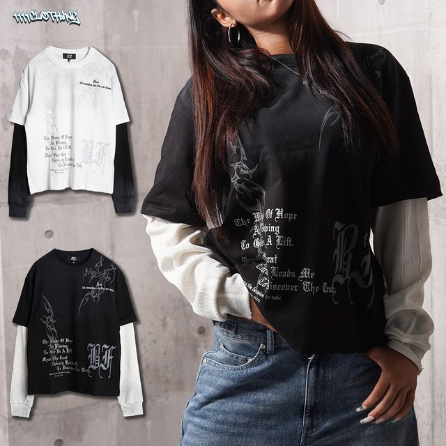 ◆トライバル柄 レイヤードロンTee◆gt-6322-362